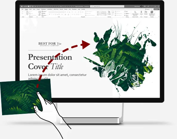 Product snapshot of dragging and dropping an image into a image placeholder in Microsoft PowerPoint