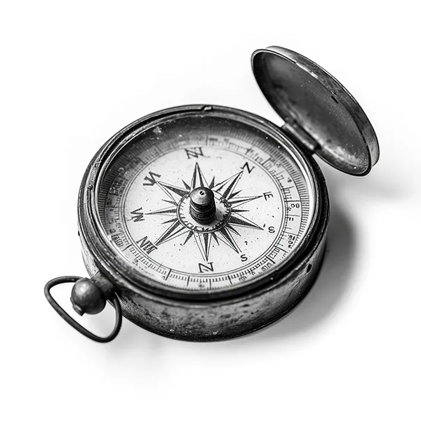 Vintage compass with a metal casing and open lid